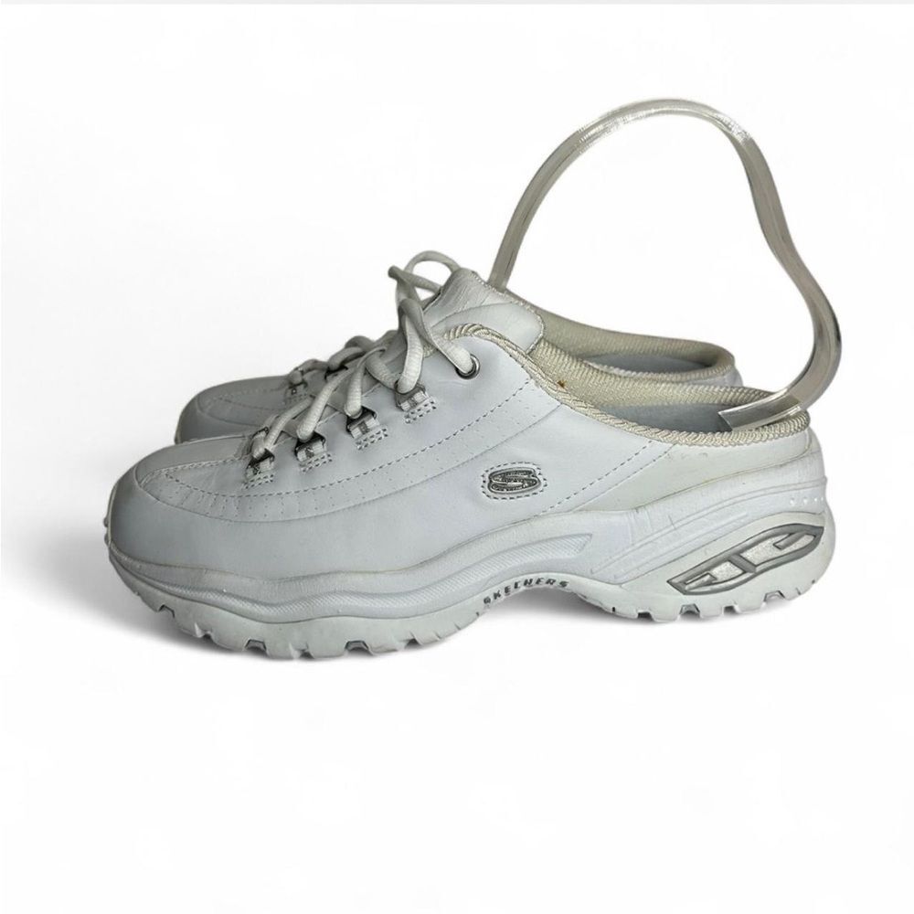 Skechers white chunky platform slip on white leather shoes sneakers 10